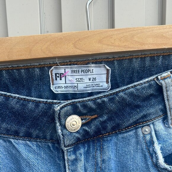 Free People Distressed Contrast Blue Ankle Jeans - Picture 2 of 10
